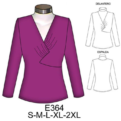 Molde de Camiseta con corte y fruncido en escote | E364 Molde de Camiseta con corte y fruncido en escote | E364