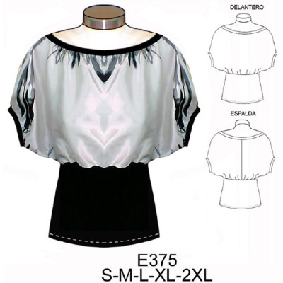Molde de Camiseta cuello bote con faldón lycra | E375 Molde de Camiseta cuello bote con faldón lycra | E375