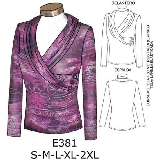 Molde de Camiseta escotada con cuello | E381