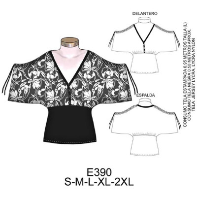Molde de Camiseta con manga fruncida | E390