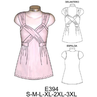 Molde de Camiseta sin manga, cuello cruzado nudo en sisa | E394 Molde de Camiseta sin manga, cuello cruzado nudo en sisa | E394