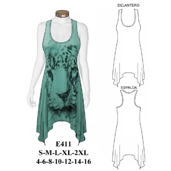 Molde de Camiseta tipo vestido | E411