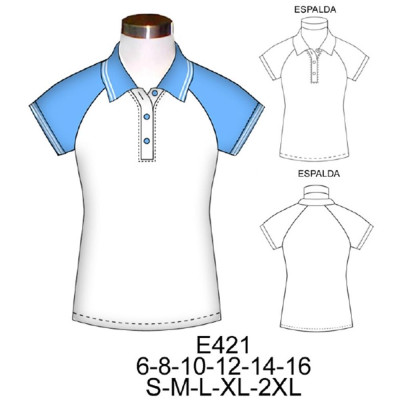 Molde de Camiseta pique manga reglan | E421 Molde de Camiseta pique manga reglan | E421