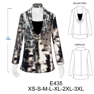 Molde de Camiseta ,cuello grande, con delantero interior | E435