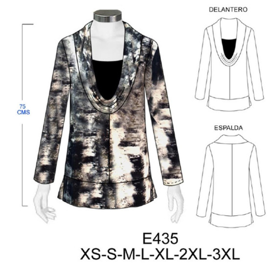 Molde de Camiseta ,cuello grande, con delantero interior | E435