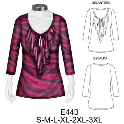 Molde de Camiseta escote v con fruncido y amarra | E443