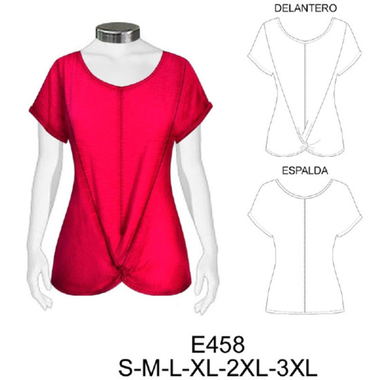 Molde de Camiseta manga murciélago con nudo central | E458