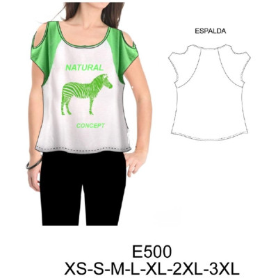 Molde de Camiseta semi evase hombro descubierto | E500