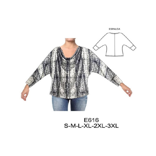 Molde de Camiseta kimono escote drapeado | E616