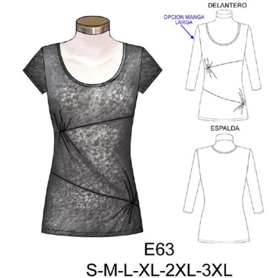 Molde de Camiseta con cortes asimétricos y nudos en busto y cintura | E63