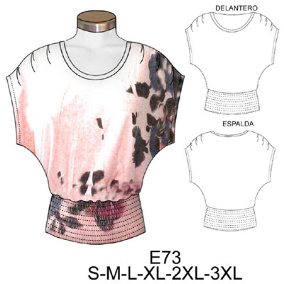 Molde de Camiseta manga kimono pretina con hilo elástico | E73