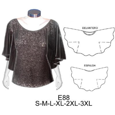 Molde de Camiseta kimono manga evase | E88