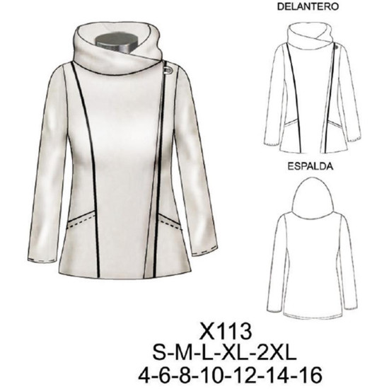 Molde de Chaquetón polar cruzado con cierre y gorro | X113 Molde de Chaquetón polar cruzado con cierre y gorro | X113