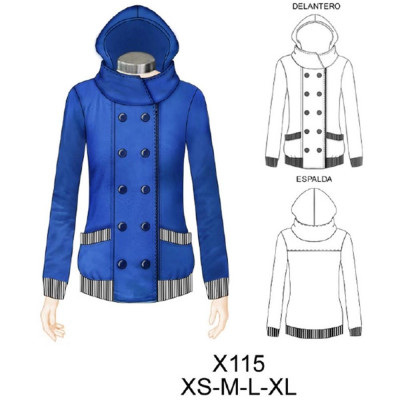 Molde de Sudadera cruzada cuello grande con gorro | X115