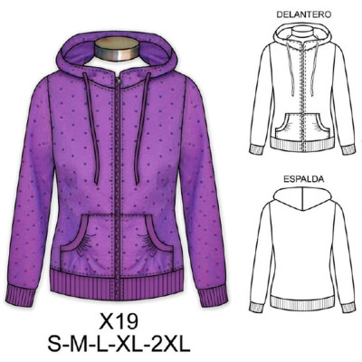Molde de Sudadera con gorro y bolsillo fruncido | X19