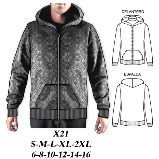 Molde de Sudadera de hombre semi entallado con gorro | X21 Molde de Sudadera de hombre semi entallado con gorro | X21