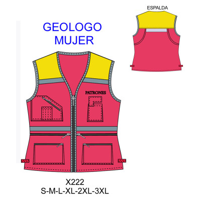 Molde de Chaleco geólogo mujer con bolsillo mapero en espalda | X222 Molde de Chaleco geólogo mujer con bolsillo mapero en espalda | X222