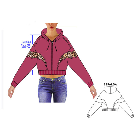 Molde de Sudadera corta estilo oversize con gorro, cortes en mangas, delantero y espalda | X244 Molde de Sudadera corta estilo oversize con gorro, cortes en mangas, delantero y espalda | X244