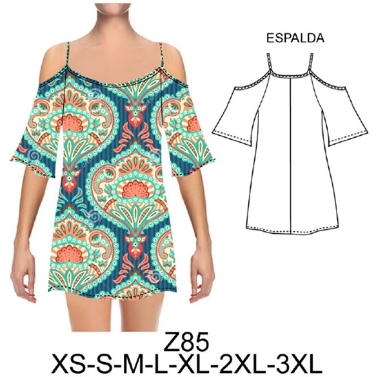 Molde de Vestido con tirante, hombro descubierto | Z85 Molde de Vestido con tirante, hombro descubierto | Z85