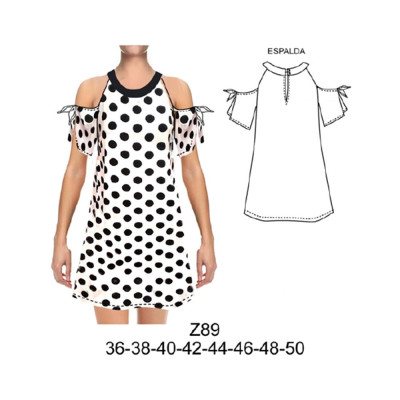 Molde de Vestido sin hombros, manga con amarra, semi evase, holgado | Z89