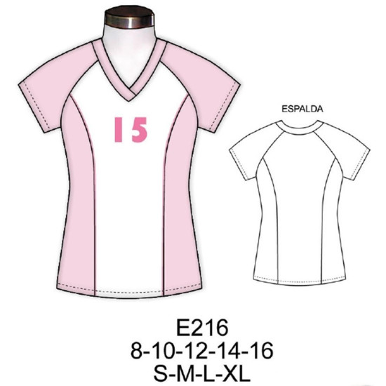 Molde de Camiseta dama escote v corte princesa | E216