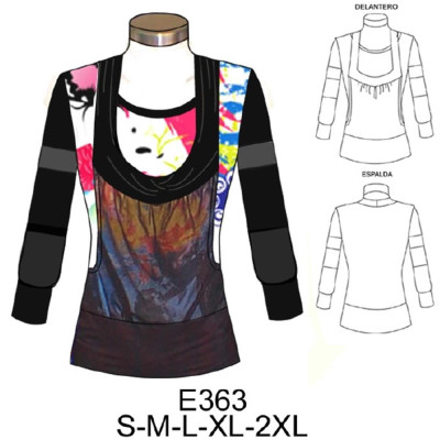 Molde de Camiseta con capa y cuello sobre puesto | E363 Molde de Camiseta con capa y cuello sobre puesto | E363