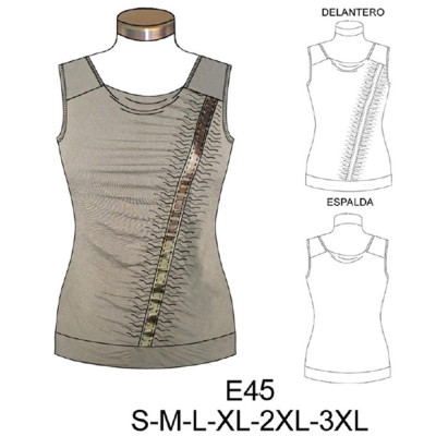 Molde de Camiseta sin mangas con aplicación y fruncido, | E45