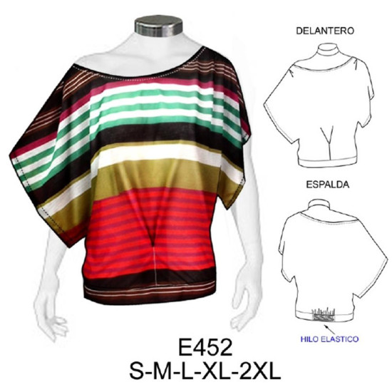 Molde de Camiseta manga murciélago con pliegues | E452 Molde de Camiseta manga murciélago con pliegues | E452