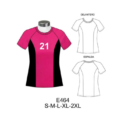 Molde de Camiseta dama escote redondo, corte princesa y manga raglan | E464