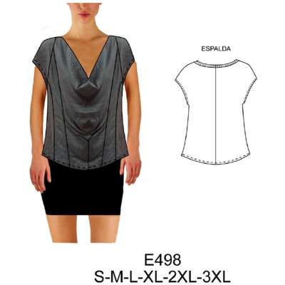 Molde de Camiseta drapeada con cortes y pliegues al centro (oversize) | E498 Molde de Camiseta drapeada con cortes y pliegues al centro (oversize) | E498