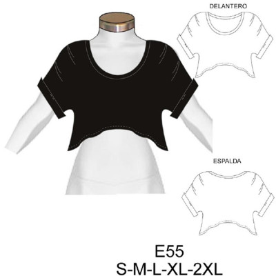 Molde de Camiseta corta con pliegues en manga semi evase | E55