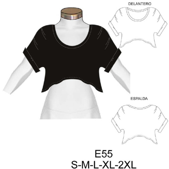 Molde de Camiseta corta con pliegues en manga semi evase | E55 Molde de Camiseta corta con pliegues en manga semi evase | E55