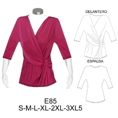 Molde de Camiseta kimono cruzada con lazo sobre corte | E85