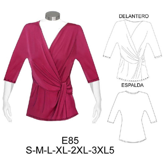 Molde de Camiseta kimono cruzada con lazo sobre corte | E85 Molde de Camiseta kimono cruzada con lazo sobre corte | E85