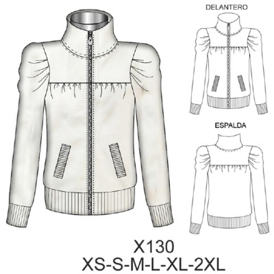 Molde de Sudadera con cuello y cierre manga globo | X130