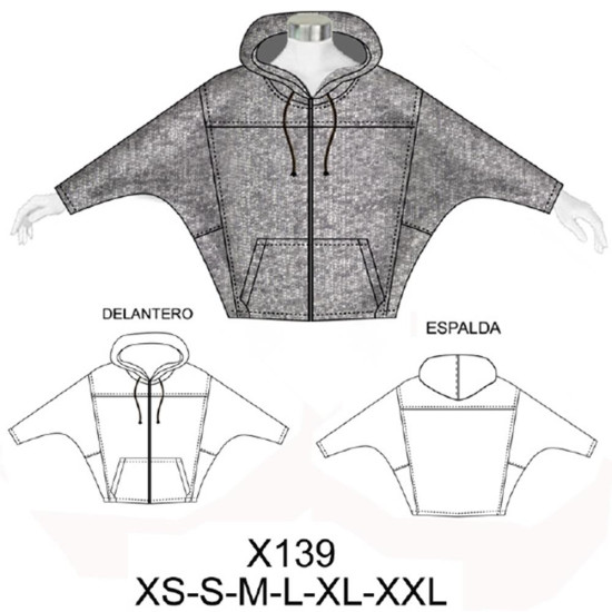 Molde de Sudadera murciélago con gorro | X139