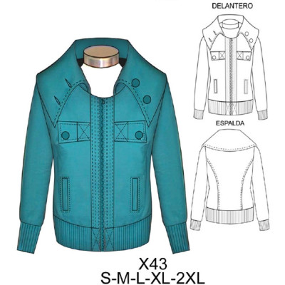 Molde de Chaqueta con cuello ancho con cierre | X43